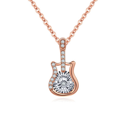 Moivita Guitar Necklace for Girls, Rose Gold Plating Musical Instrument Pendant Necklace with Floating Diamond