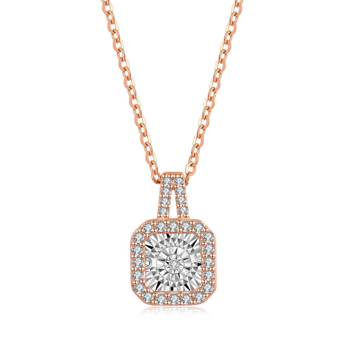 Moivita Classic Square Pendant Necklace with Floating Dancing Diamond for Women, 18K Gold Plated