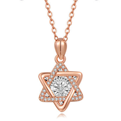 Moivita Hexagram Dancing Diamond Pendant Necklace for Women, Rose Gold Plated brass and stainless steel Star of David Pendant Necklace with floating diamond