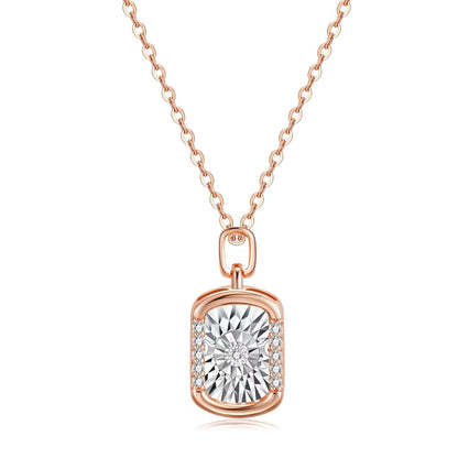 Moivita Kaylee Rectangle Shaped Pendant Necklace with Dancing Diamond for Women, Rose Gold Plated Brass, Stainless Steel, Diamond Pendant Necklace with Cubic Zirconia