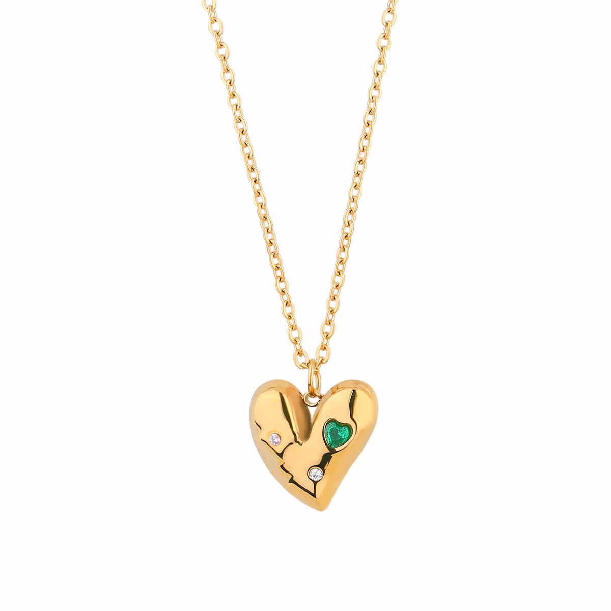 Moivita Cubic Zirconia Heart Shape Pendant Necklace for Women, Living Love Heart Pendant Necklace for Girls, 18K Gold Plated Stainless Steel