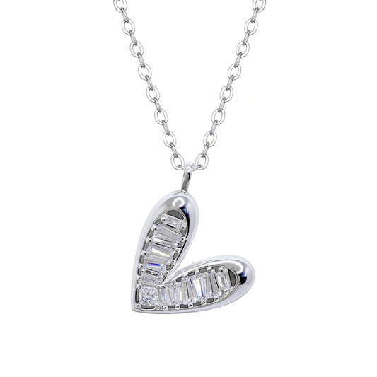 Moivita Women's Heart Shaped Pendant Necklace with Zircon in Sterling Silver