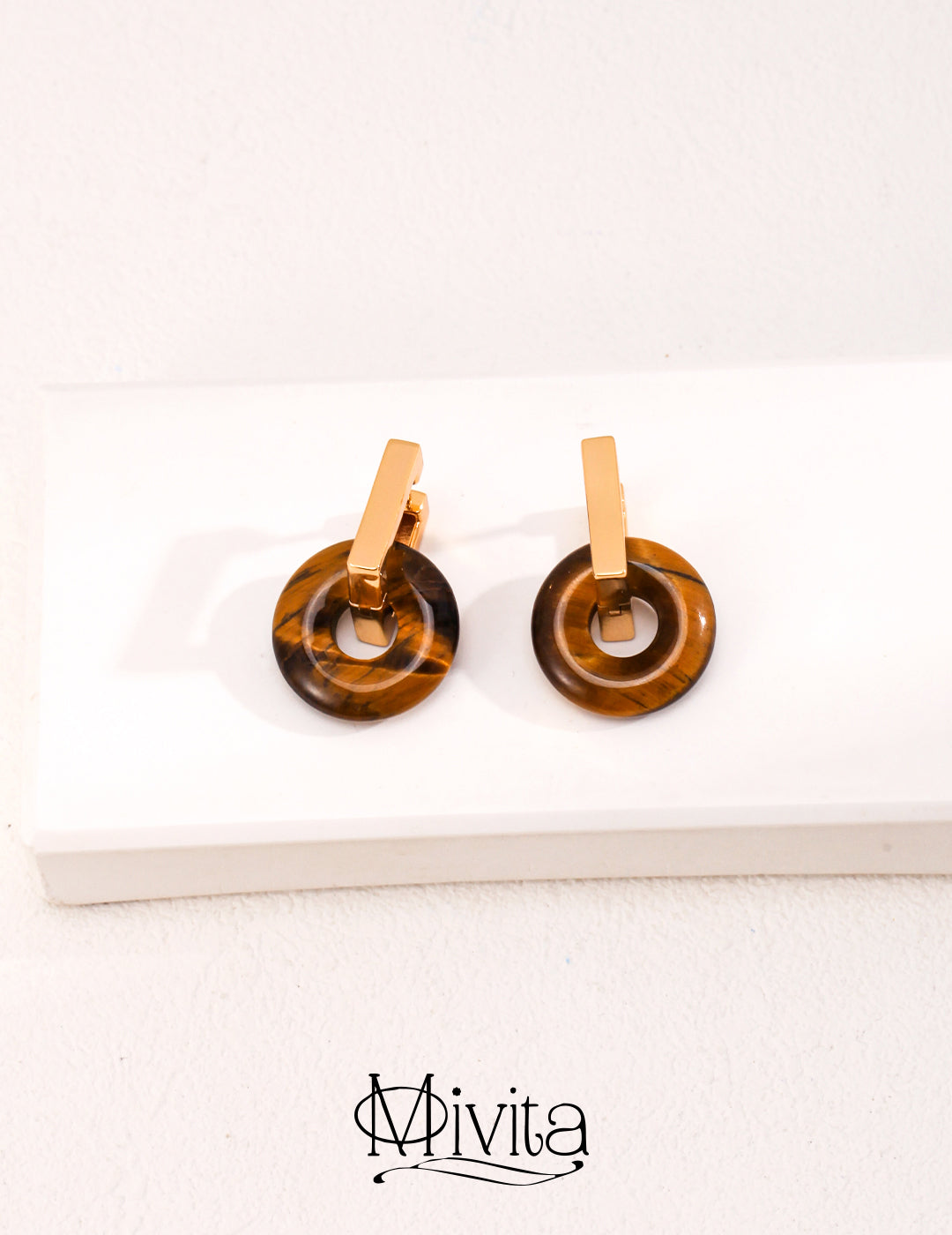 Moivita Natural Tiger's Eye and Sterling Silver Earrings in Vintage Gold with Versatile Wear