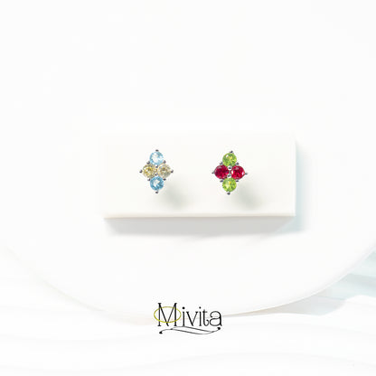 Moivita Four-Leaf Clover Crystal Earrings - Playful Asymmetry Color for a Fun and Unique Style