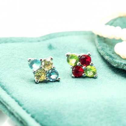 Moivita Four-Leaf Clover Crystal Earrings - Playful Asymmetry Color for a Fun and Unique Style