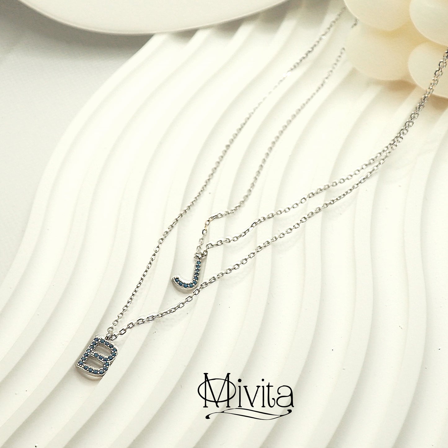 Moivita Sterling Silver Letter Necklace with Crystals