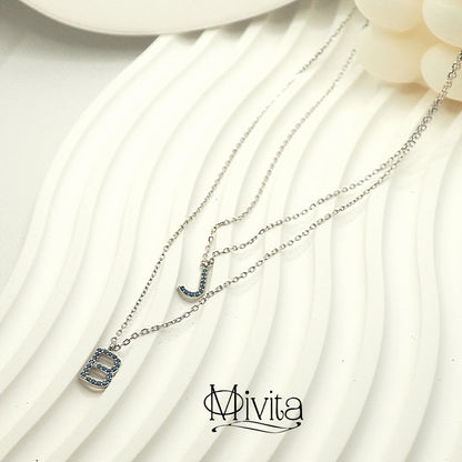 Moivita Sterling Silver Letter Necklace with Crystals