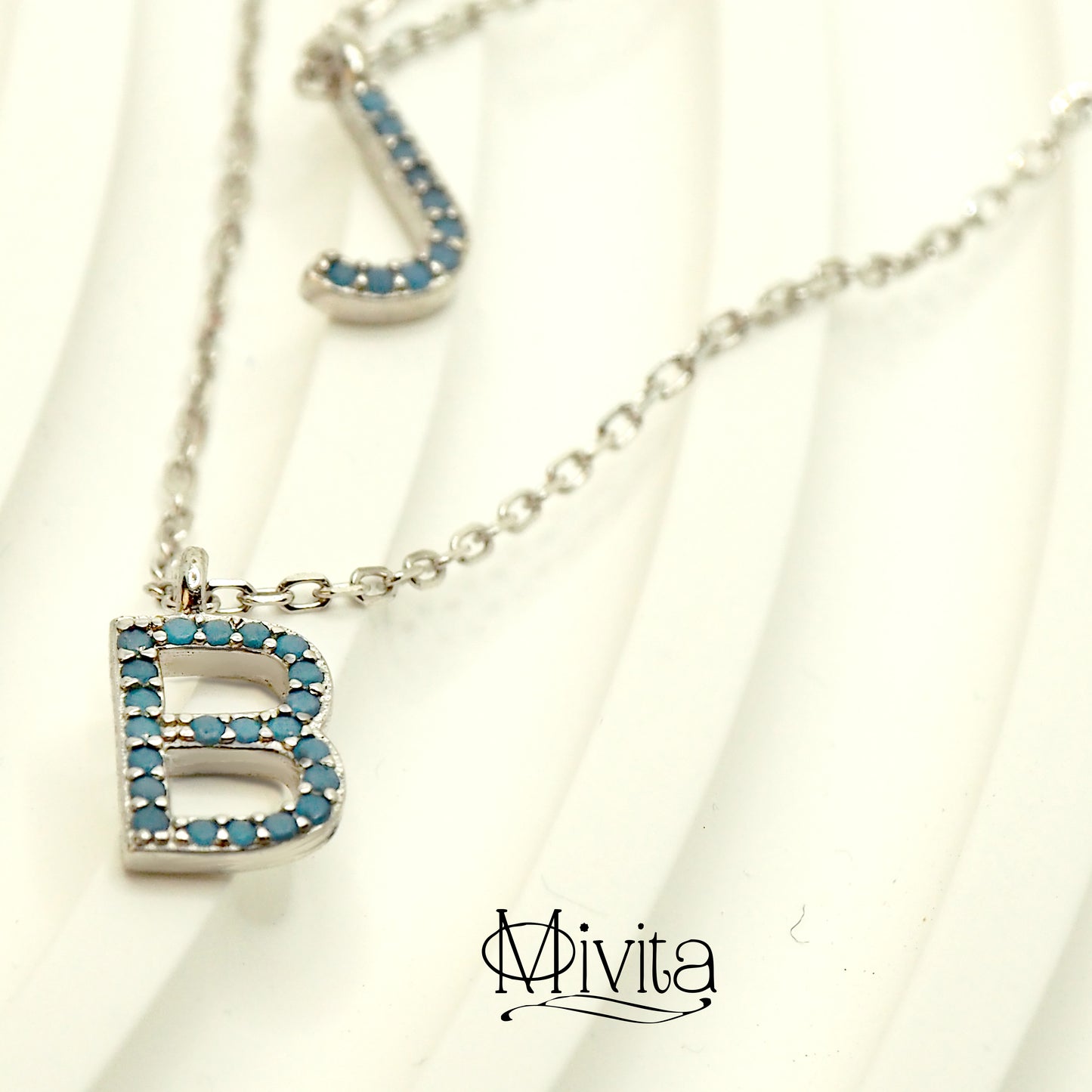 Moivita Sterling Silver Letter Necklace with Crystals