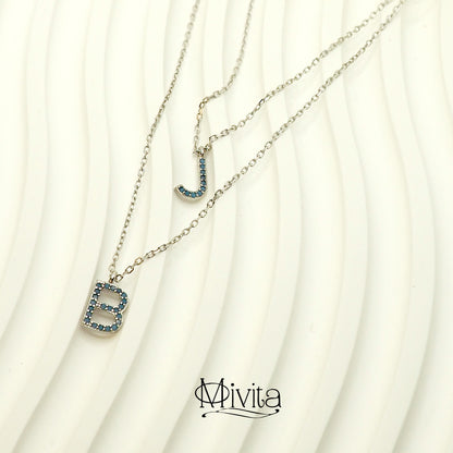 Moivita Sterling Silver Letter Necklace with Crystals