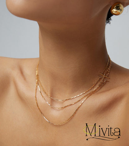 Moivita Sterling Silver Three Layered Necklace - The Layering Essential