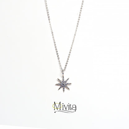 Moivita Sterling Silver Crystal Sparkling Snowflakes Necklace with Matching Earrings - A Perfect Christmas Gift