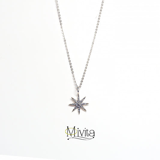 Moivita Sterling Silver Crystal Sparkling Snowflakes Necklace with Matching Earrings - A Perfect Christmas Gift