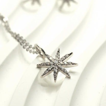 Moivita Sterling Silver Crystal Sparkling Snowflakes Necklace with Matching Earrings - A Perfect Christmas Gift