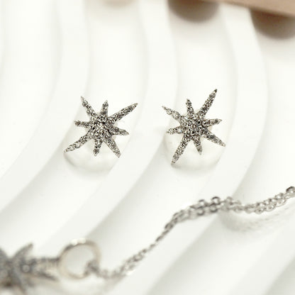 Moivita Sterling Silver Crystal Sparkling Snowflakes Necklace with Matching Earrings - A Perfect Christmas Gift