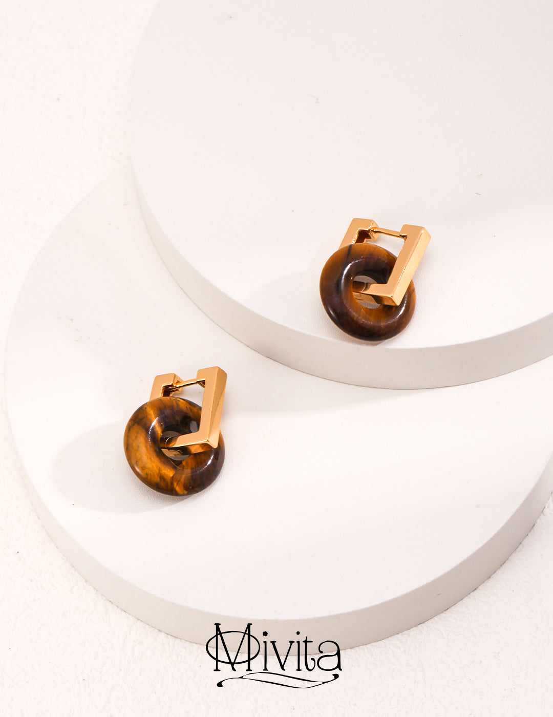 Moivita Natural Tiger's Eye and Sterling Silver Earrings in Vintage Gold with Versatile Wear