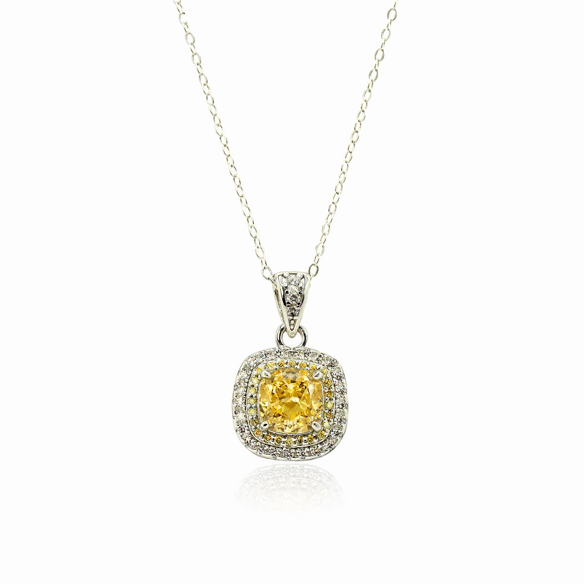 Moivita Moissanite Yellow Square Cut Diamond Necklace with Cubic Zirconia, 18" Length