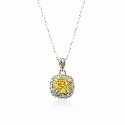 Moivita Moissanite Yellow Square Cut Diamond Necklace with Cubic Zirconia, 18" Length