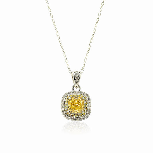 Moivita Moissanite Yellow Square Cut Diamond Necklace with Cubic Zirconia, 18" Length