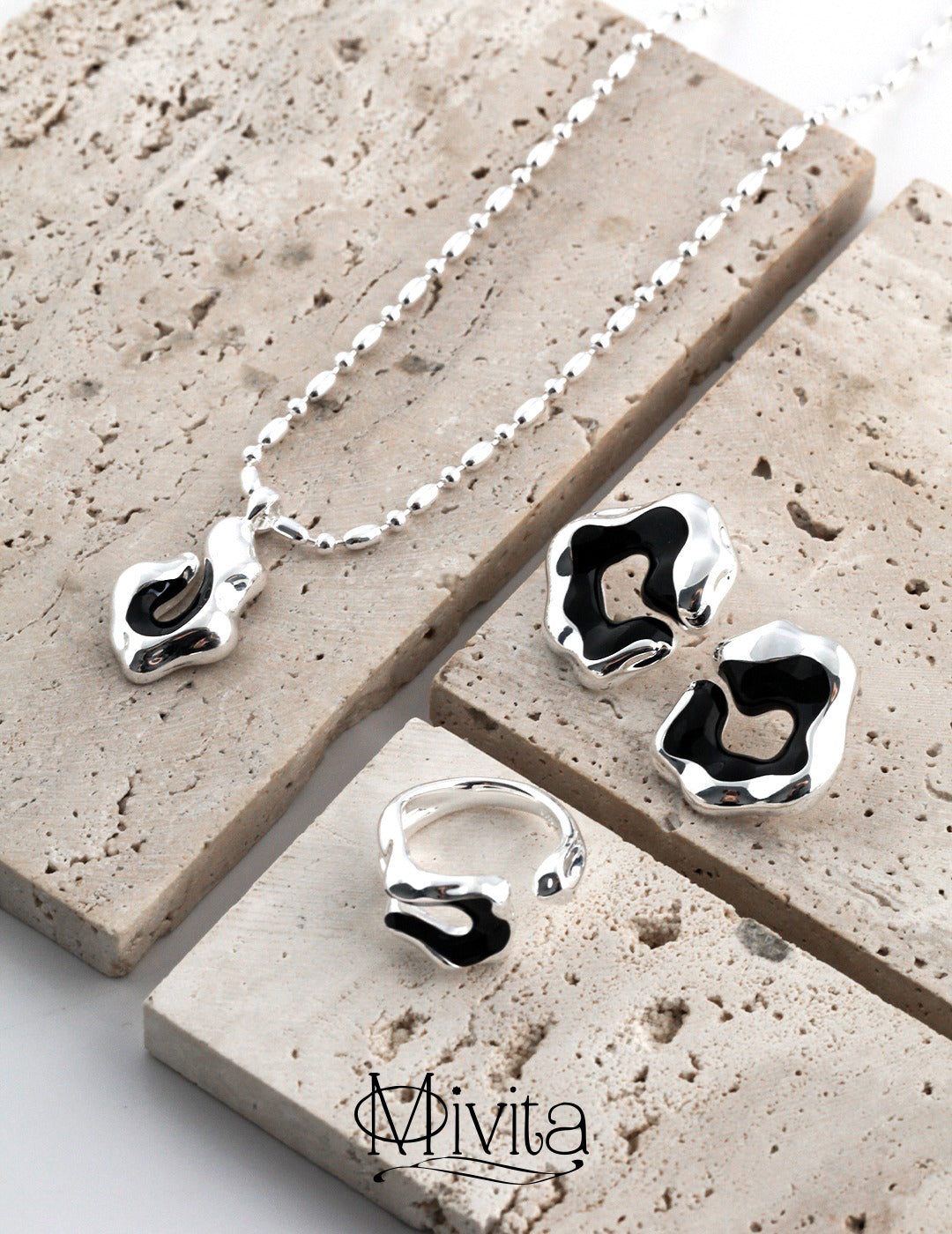 Moivita Sterling Silver Drip Glaze Necklace - Contemporary Elegance with Intricate Sculptural Details