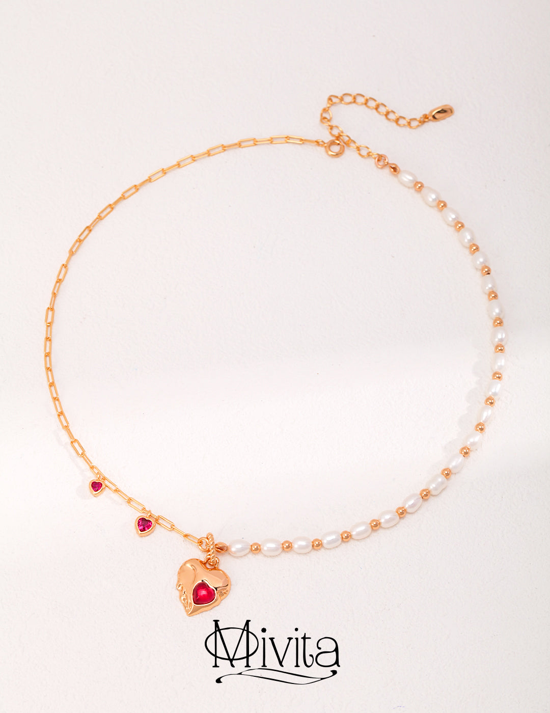 Collier de perles naturelles et de corindon rouge Moivita - Expression d'amour et de style