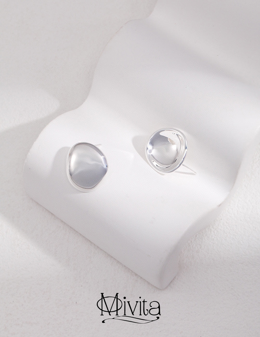 Moivita Sterling Silver Asymmetrical Earrings - Fusion of Smooth Elegance and Unique Design