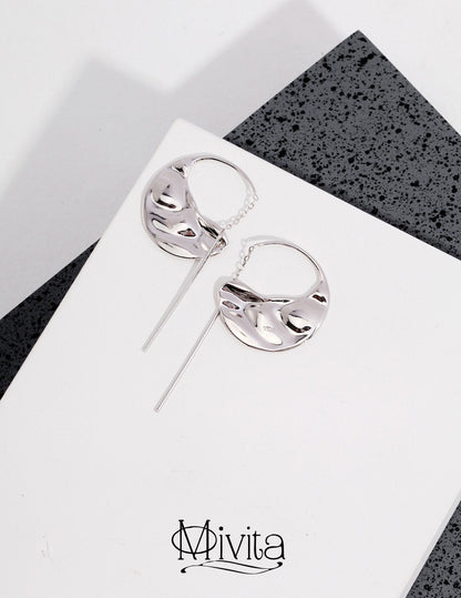 Moivita Sterling Silver Threader Earrings - Unique Geometric Design with Exaggerated Circular High Polish