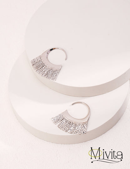 Moivita Sterling Silver Tassel Earrings - Dynamic Beauty in Fan-Shaped