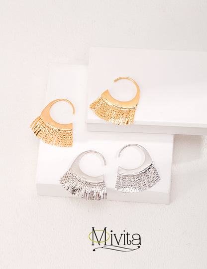 Moivita Sterling Silver Tassel Earrings - Dynamic Beauty in Fan-Shaped