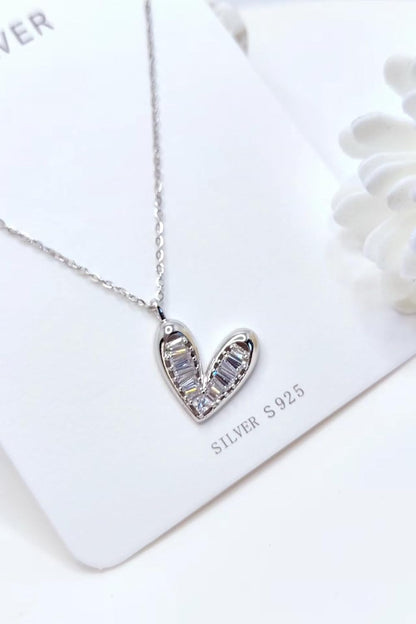 Moivita Women's Heart Shaped Pendant Necklace with Zircon in Sterling Silver