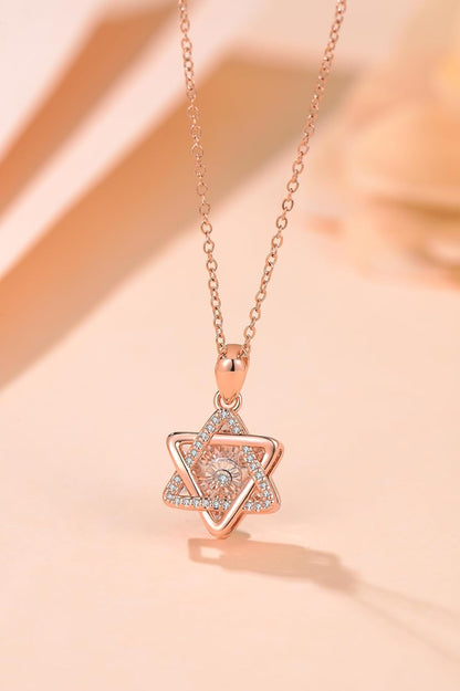 Moivita Hexagram Dancing Diamond Pendant Necklace for Women, Rose Gold Plated brass and stainless steel Star of David Pendant Necklace with floating diamond