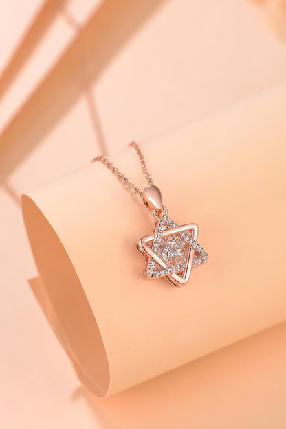 Moivita Hexagram Dancing Diamond Pendant Necklace for Women, Rose Gold Plated brass and stainless steel Star of David Pendant Necklace with floating diamond