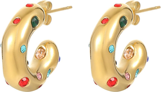 Moivita Designer's Pick Colorful Zircon Earrings - Unique and Eye-Catching Statement Jewelry for Girls Women, 18K Gold Plated Stainless Steel