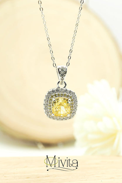 Moivita Moissanite Yellow Square Cut Diamond Necklace with Cubic Zirconia, 18" Length