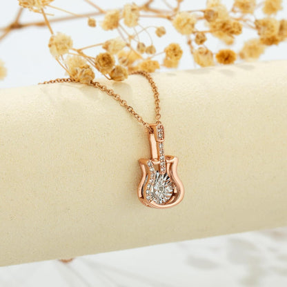 Moivita Guitar Necklace for Girls, Rose Gold Plating Musical Instrument Pendant Necklace with Floating Diamond