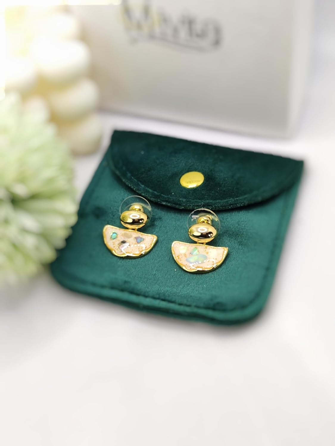 Moivita Elegant Half-Moon Earrings - 18K Gold Plated Stainless Steel, Colorful Resin Accents, Unique Design for Girls Women