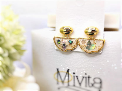 Moivita Elegant Half-Moon Earrings - 18K Gold Plated Stainless Steel, Colorful Resin Accents, Unique Design for Girls Women